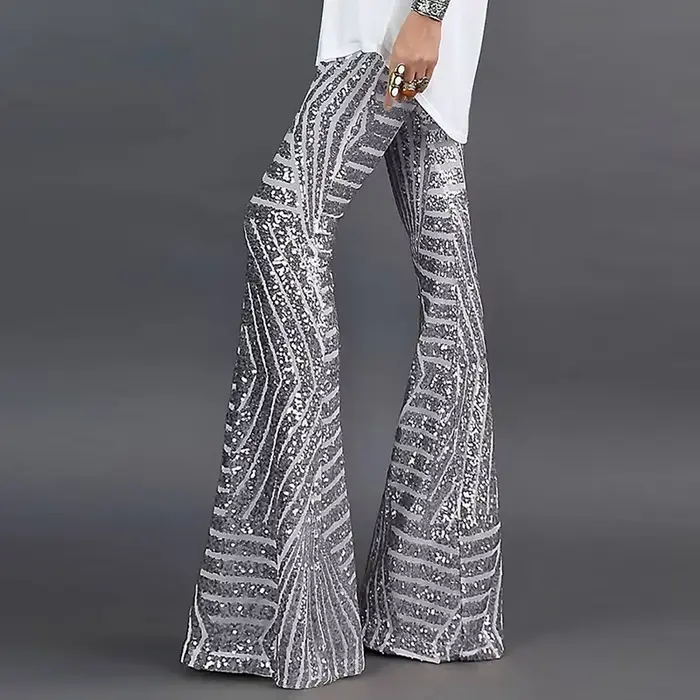 Paillettes taille haute maigre Flare Streetwear sauvage basique mince 2023 tendance Patchwork pantal