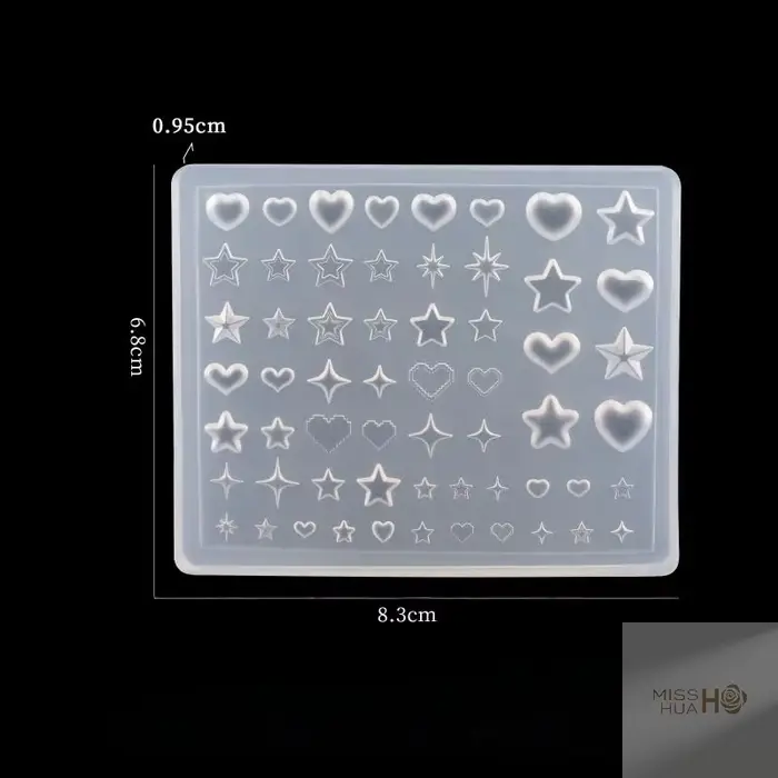 Moule 3D en Silicone pour Nail Art, pentagramme, cœur, étoile, modèle de manucure Transparent, brico