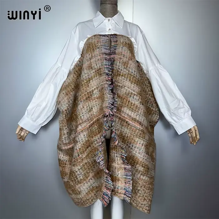 WINYI zimní elegantní luxusní šaty volný kabát silný teplý dámský cardigan pončo pro ženy plášťové
