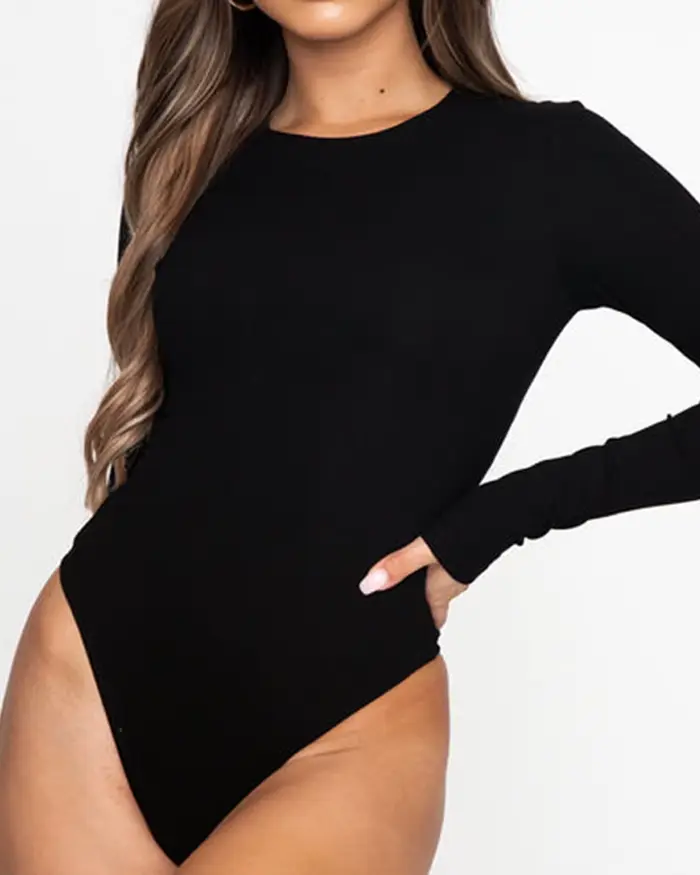 Body à manches longues pour femme, coupe ajustée moulante, décontracté, noir et brun, pour tenues automne hiver, ajustement parfait, durabilité exceptionnelle