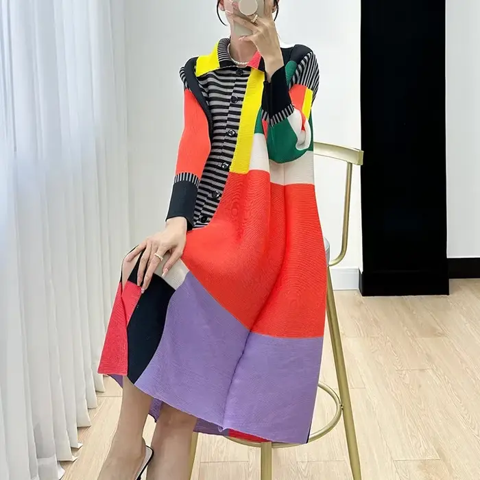 Robe plissée imprimée Ata Yake pour femmes, robes mi-longues, adt et élégantes, nouveaux vêtements à