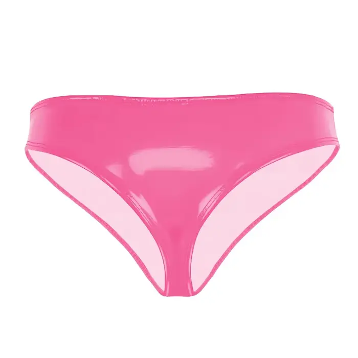 Culotte taille basse en cuir verni rouge rose pour femme – Sexy, monochrome, brillante, tendance, mode, érotique, style bikini – Nouveauté
