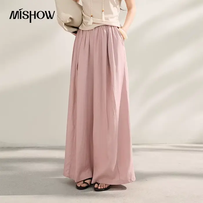 MISHOW Lyocell Nouveau pantalon décontracté pour femme, large, plissé, fluide, amincissant, longueur
