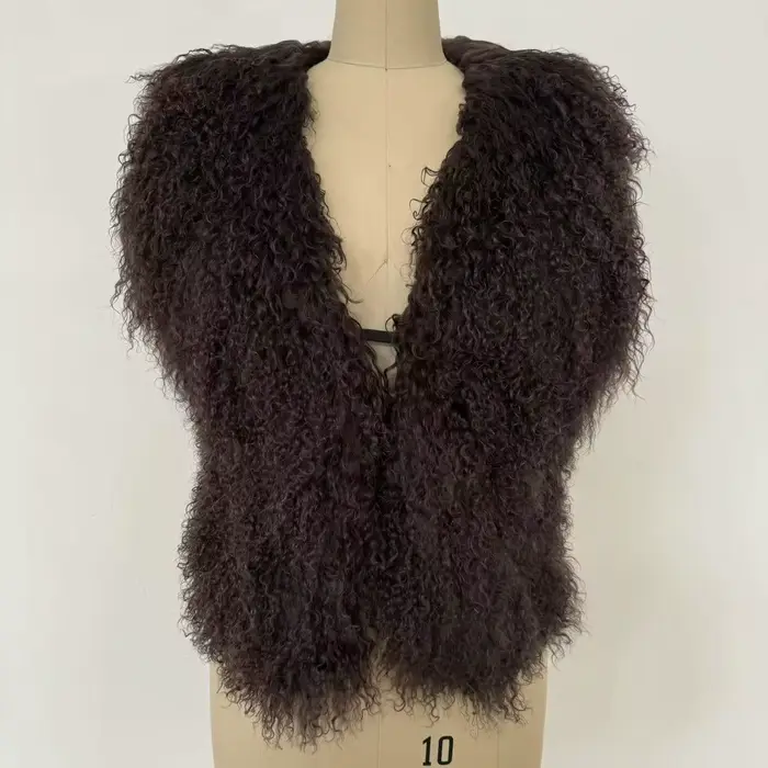 Gilet en vraie fourrure de mouton mongole pour femmes, Streetwear, haut à col licou en vraie fourrur