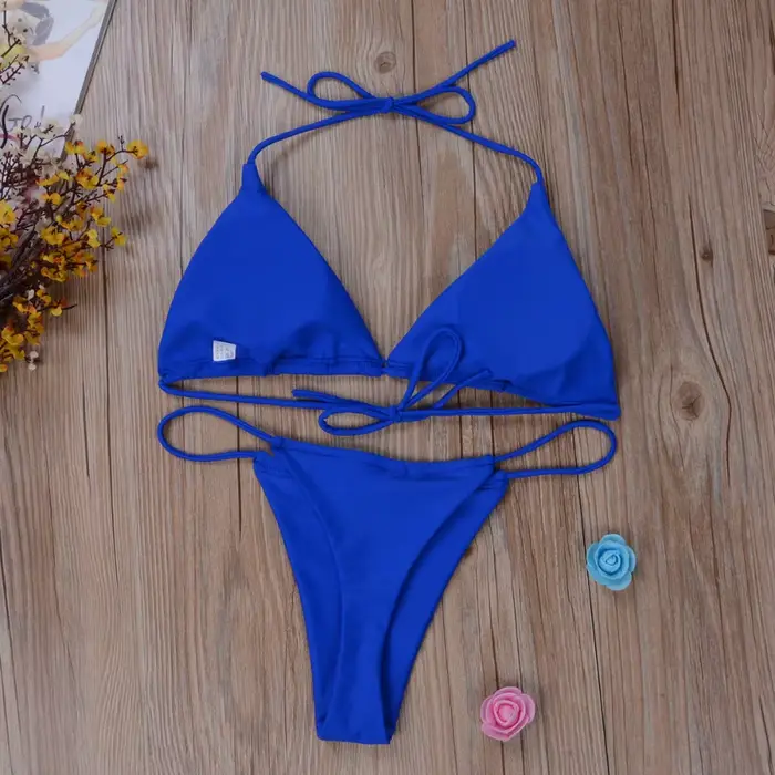 Femmes string Bikini ensemble côté cravate Sexy maillot de bain Style bandeau maillot de bain brésil