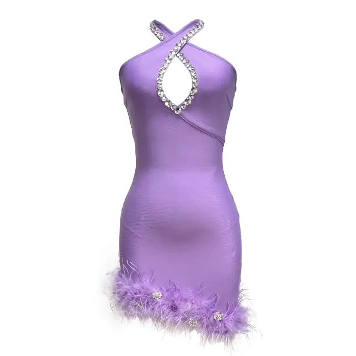 Robe à bandes élégante pour femmes, plumes Sexy, ajouré, vêtements de soirée en boîte de nuit