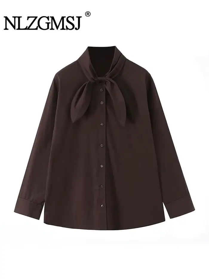 NLZGMSJ femme écharpe chemises 2025 automne élégant bureau dame ample Chic mince quotidien manches l