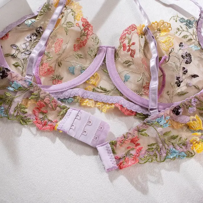 Yimunancy ženy čisté 2 kus květinové vyšívané spodní prádlo sada Boho podprsenka + kalhotky intimní spodní prádlo set