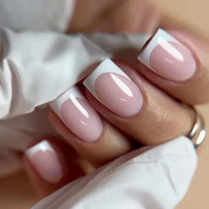 24 pièces pointe française presse à la main sur les ongles minimaliste couleur unie faux ongles moye