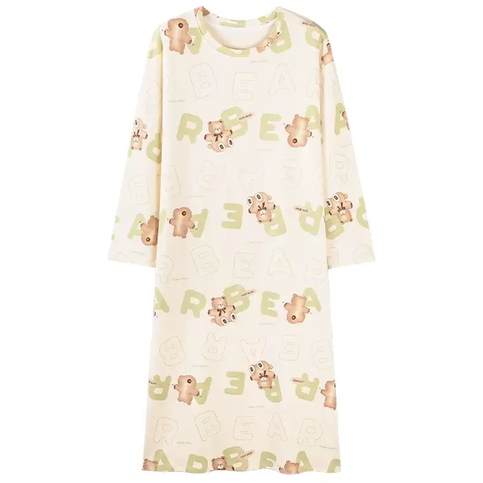Nouvelle Robe de Nuit Femme 100% Coton, Vêtement de Nuit Mignon à Motifs de Dessins Animés