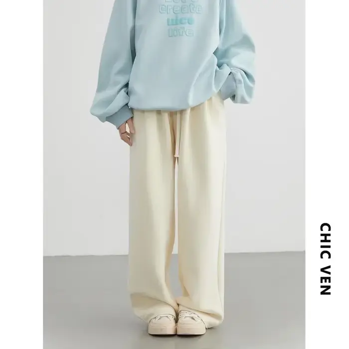 CHIC VEN pantalon femme Streetwear solide ample nouveau cordon sport pantalon décontracté taille hau