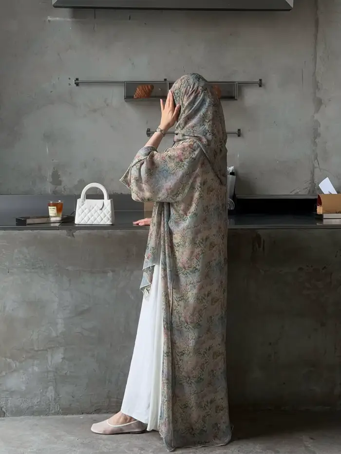 Cardigan traditionnel arabe élégant du moyen-orient, Robe Abaya à manches longues et imprimé Floral