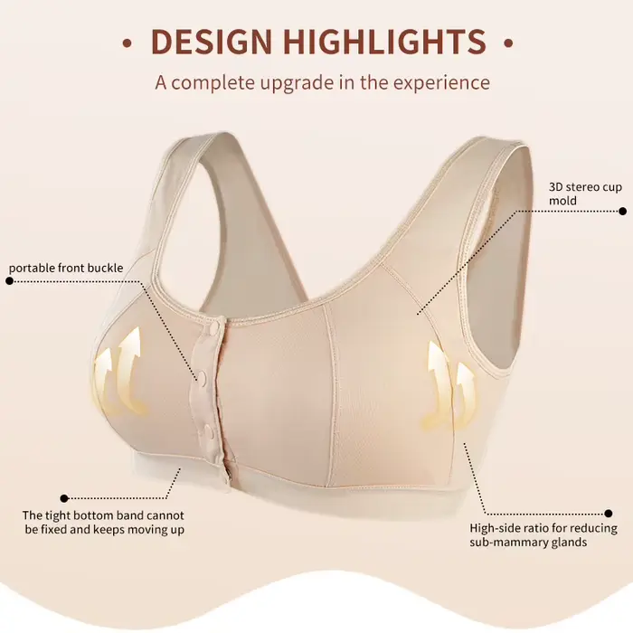 Soutien-gorge de mastectomie avec poches, fermeture frontale, Lingerie en coton grande taille pour femmes post-chirurgicales, insertion en Silicone, 6031