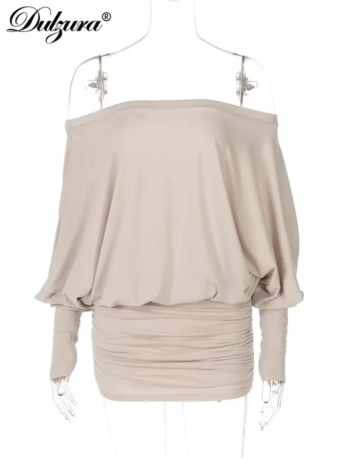 Dulzura – Mini robe froncée en Patchwork, épaules dénudées, manches longues, tenue décontractée, Sex