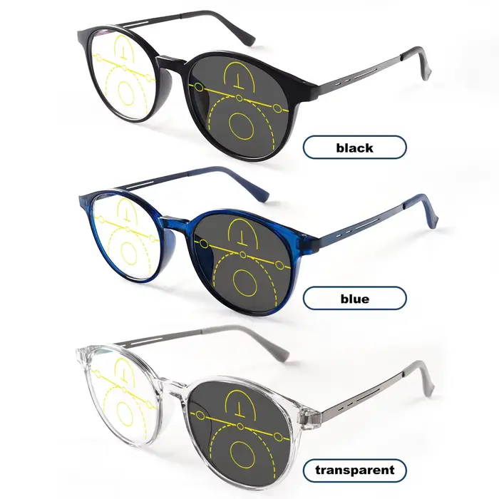 Lunettes de lecture multifocales progressives, photochromiques, vision claire, monture ronde, légère