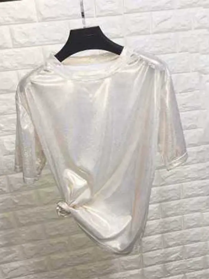 Été femme hauts brillant ample à manches courtes t-shirt sexy club esthétique harajuku femmes élégan