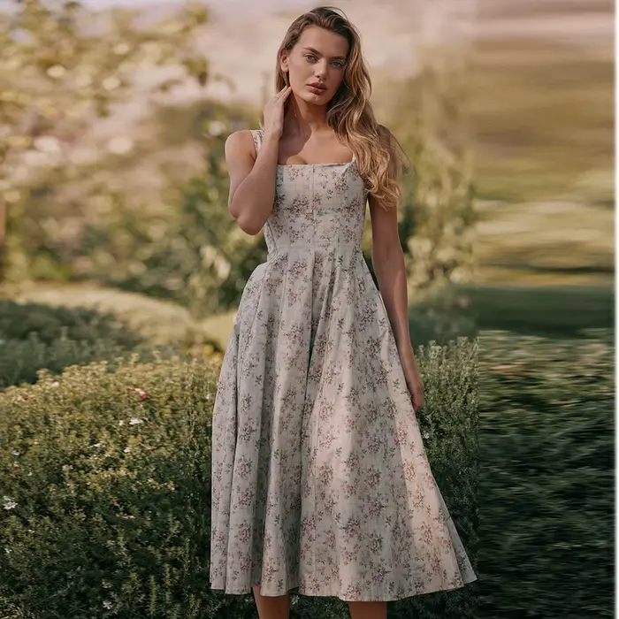 Suninheart letní elegantní šaty se šněrováním 2025 novinky květinový potisk midi