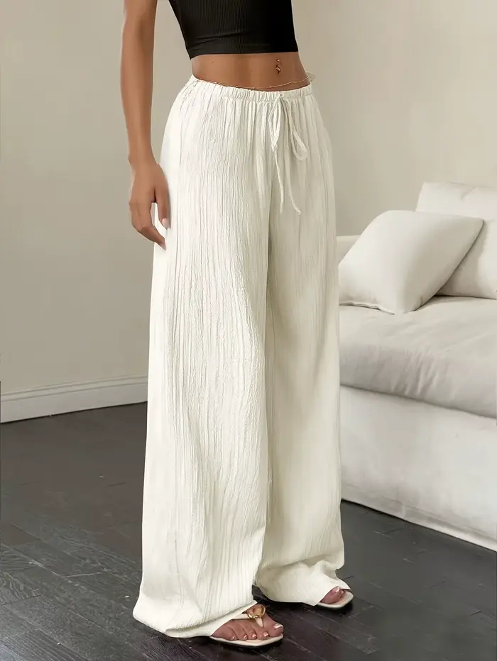 Pantalon large plissé bohème pour femme, pantalon ample à taille haute