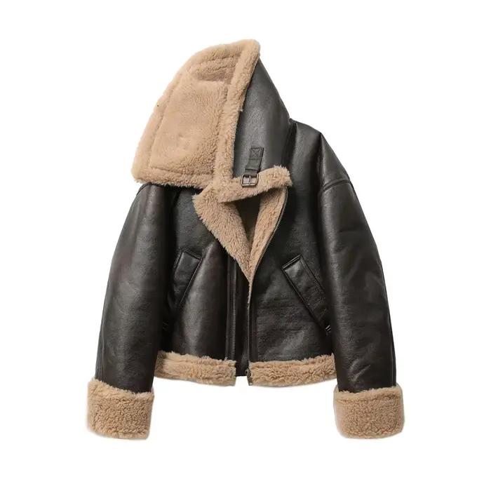 Veste courte épaisse et chaude double face pour femme, manteau marron, nouvelle collection automne h