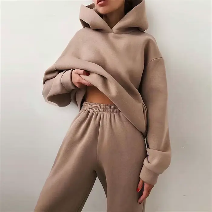 Sweat à capuche PVD deux pièces pour femme, sweat à capuche décontracté, pulls monochromes, ensemble