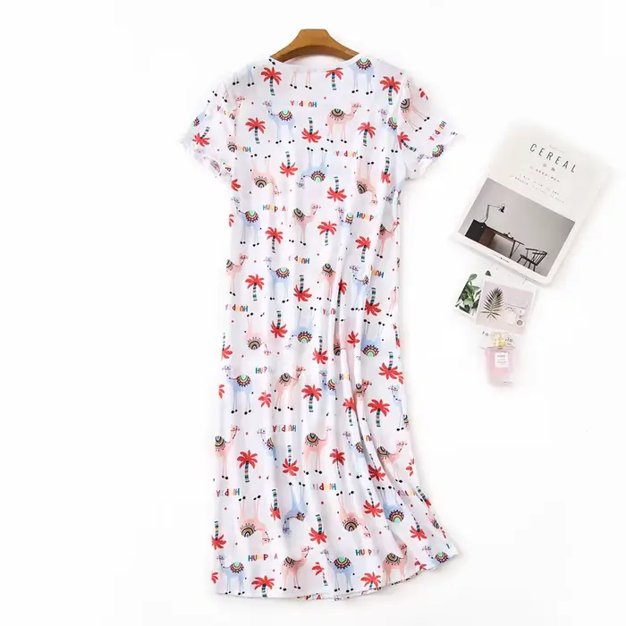 Chemise de nuit en coton pour femmes, vêtements de nuit sexy, robe de nuit, chemise de nuit, manches courtes, dessin animé mignon, maison, grande taille