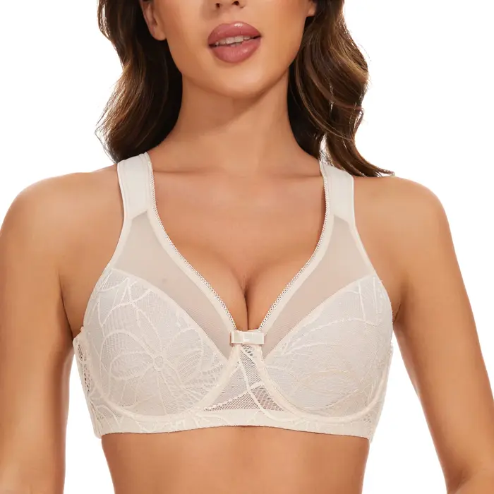 Sheroine Soutien-gorge à armatures grande taille en dentelle florale minimiseur couverture complète
