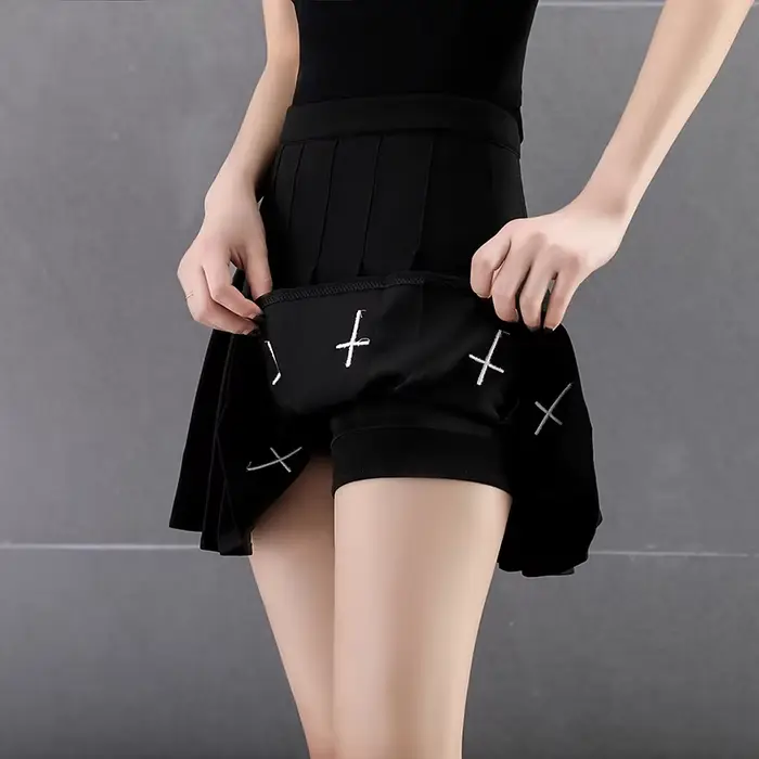 Mini jupes noires taille haute Punk plissée, Vintage, gothique, Streetwear, imprimé croisé, jupes pl