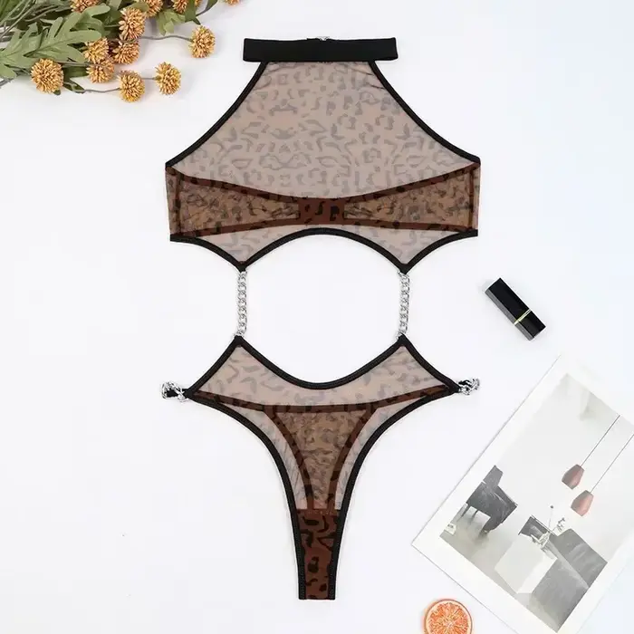 Sexy ultratenká bezdrátová leopardí podprsenka a kalhotky pro zvláštní příležitosti pro ženy