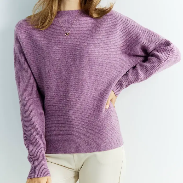Pull tricoté en cachemire et laine mérinos pour femme, col rond, manches chauve-souris, vêtement d'h
