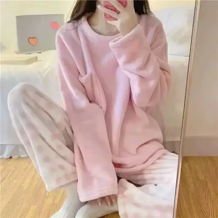 Ensemble pyjama en molleton épais et chaud pour femme, vêtements de nuit d'hiver, haut rigide et pantalon à carreaux, doux, costume de maison pour les soirées tranquilles et les nuits froides