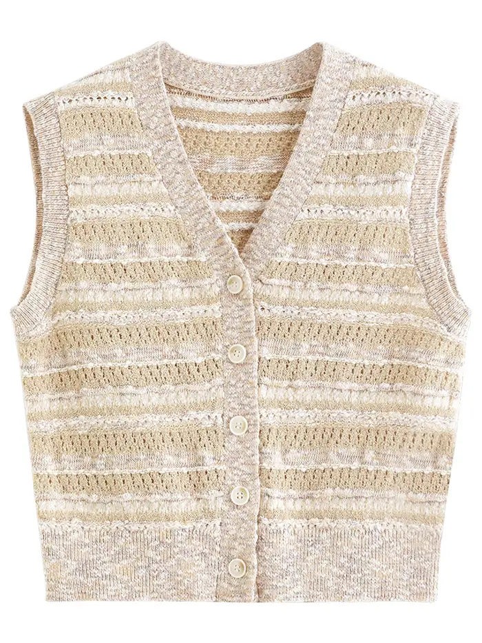 FSLE【Série Premium】Débardeur en tricot sans manches à col en V pour femme, coupe ajustée, style mode