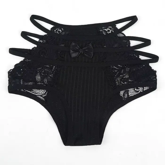 Culotte en dentelle sexy pour femme coupe grande hauteur avec motif ajouré et détails arc en nylon polyester pour lingerie élégante