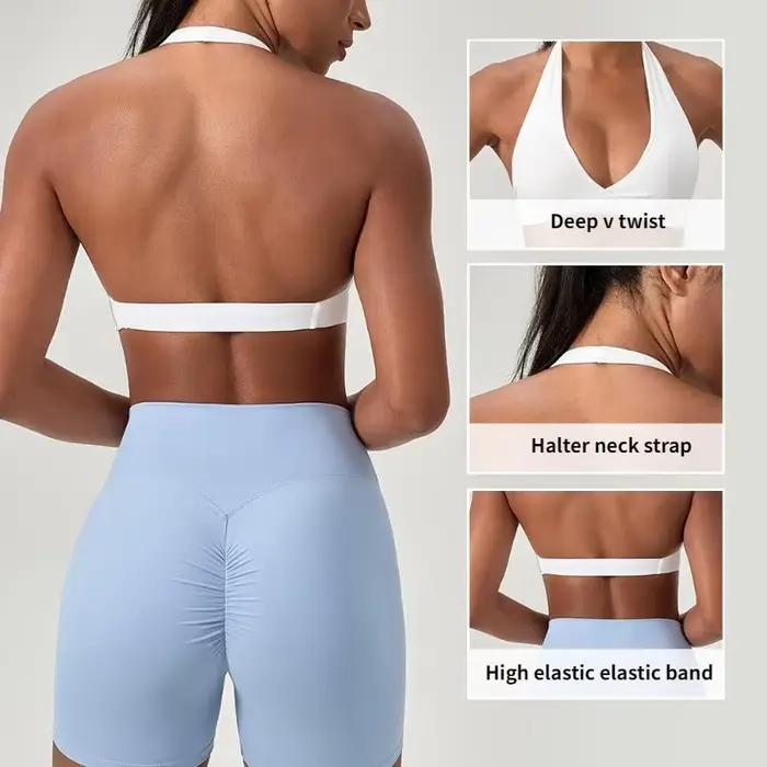 Soutien-gorge de sport pour femme à col halter, design dos élégant, sexy, pour la gym, le yoga, la course à pied, soutien-gorge de sport confortable pour femme