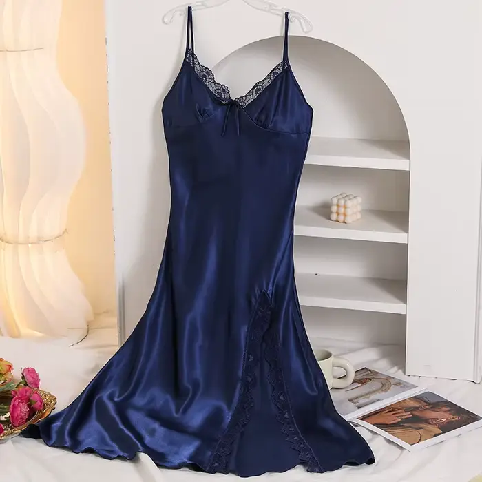 Bílé noční prádlo Sexy dlouhé noční košile ženy saténové spodní prádlo letní nové domácí šaty ležérní oblečení Pijama Mujer Sexy noční košile