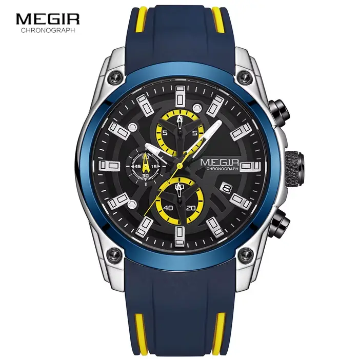 MEGIR hommes montres de Sport militaire hommes étanche mode bleu bracelet en Silicone montre-bracele