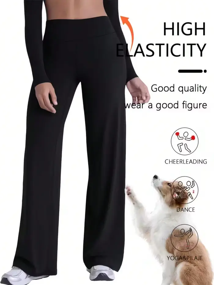 Pantalons de yoga pour femmes à taille haute et jambes larges, couleur unie, ceinture élastique, tis