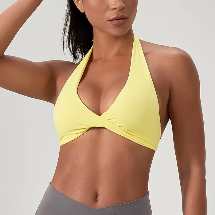 Soutien-gorge de sport pour femme à col halter, design dos élégant, sexy, pour la gym, le yoga, la course à pied, soutien-gorge de sport confortable pour femme