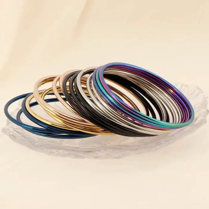 Bracelet Simple en acier inoxydable pour femmes et hommes, couleur or argent, fil géométrique rond, 