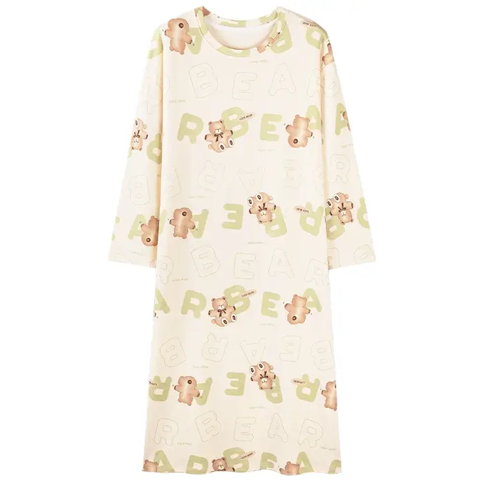Nouvelle Robe de Nuit Femme 100% Coton, Vêtement de Nuit Mignon à Motifs de Dessins Animés