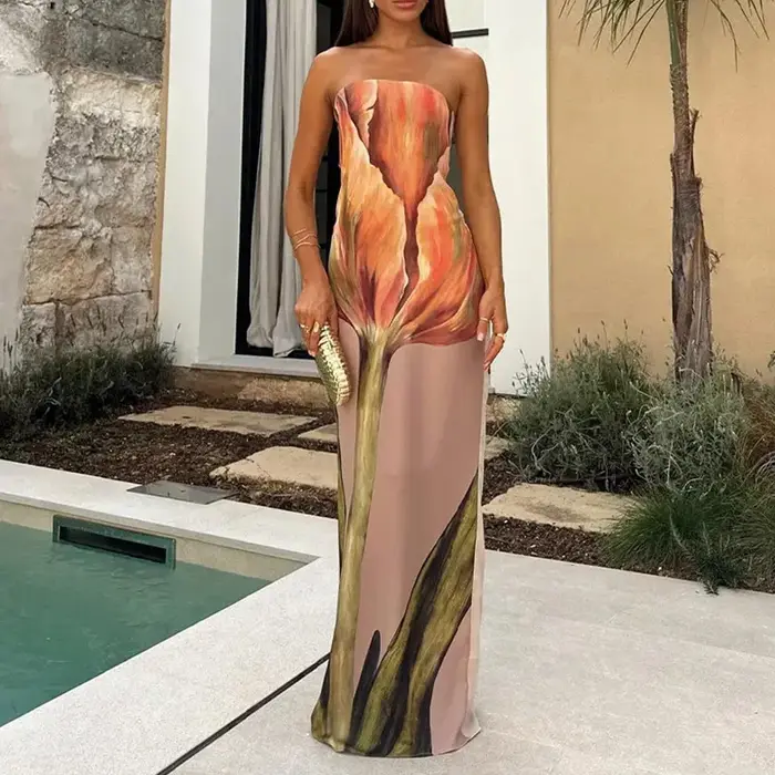 Robe enveloppe sexy sans bretelles décolleté dos nu pour femmes printemps été 2024