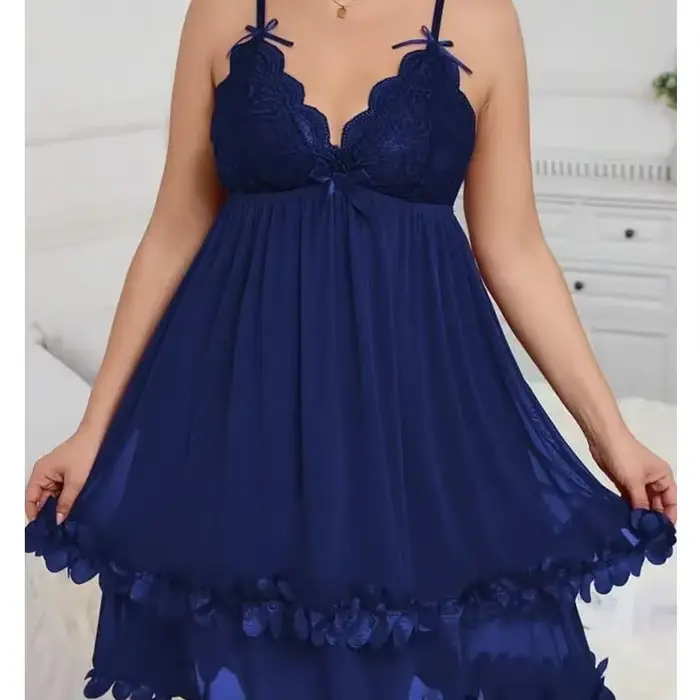 Plus velikost krajky sexy noční košile, V-Neck, průhledný Mesh, dámské oblečení na spaní, pohodlné, prodyšné, příležitostné, pro domácí