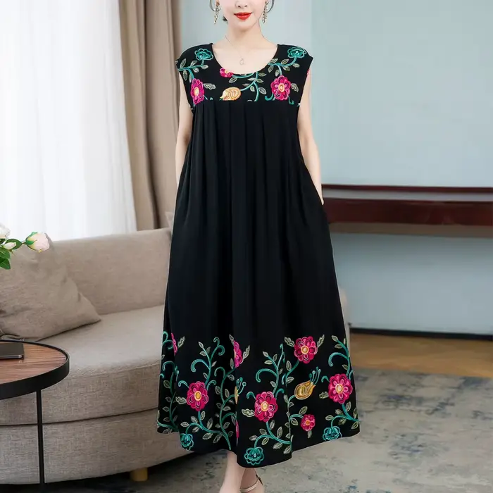 Nouvelle robe d'été décontractée pour femme robes femmes robe florale tournesol broderie dames robe 