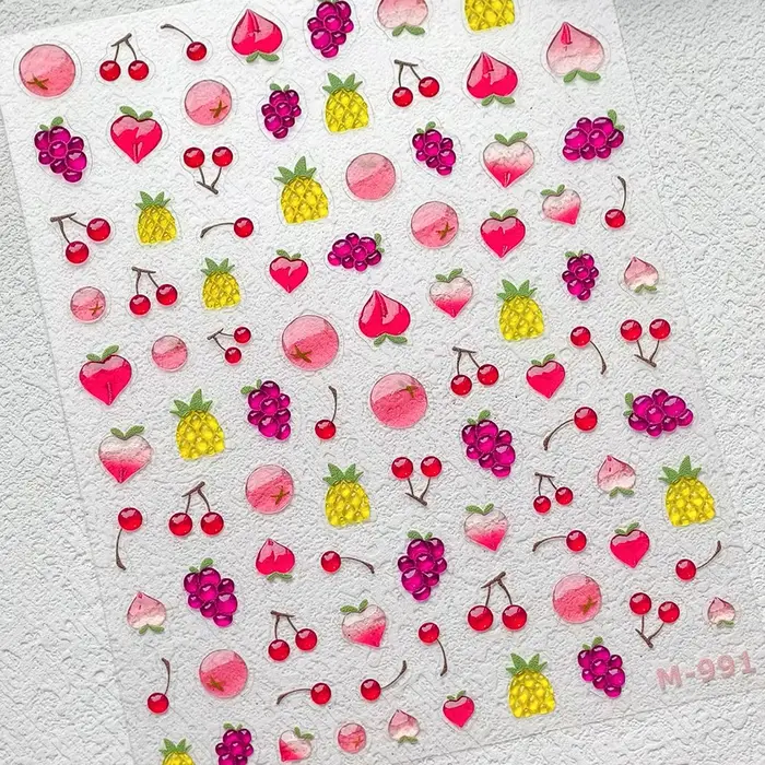 Autocollant pour Nail Art, gelée rouge juteuse, tomate, mignon, nœud papillon, étoile à paillettes, 