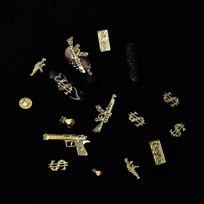 Accessoires professionnels pour ongles en alliage métallique Y2K, 12 grilles, petit signe d'argent d