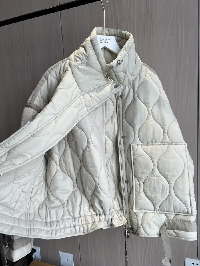 Manteau matelassé pour femmes ETJ 2025 veste QUILTée avec attaches nouvelle veste en coton beige ave