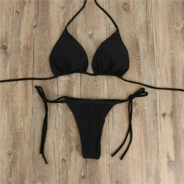 Dámské tanga bikiny set s bočními tkaničkami Sexy plavky ve stylu bandeau Brazilské