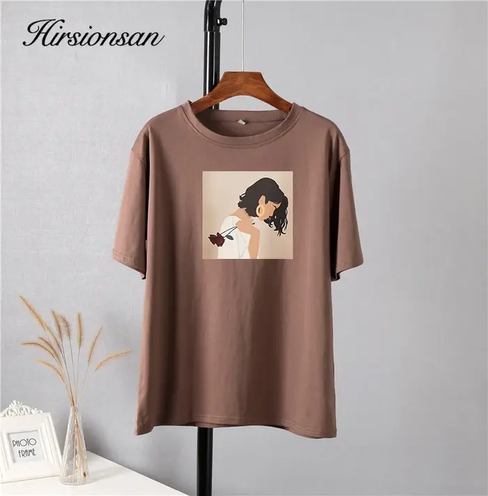 Hirsionsan – t-shirt imprimé peinture Harajuku pour femmes, surdimensionné, élégant, en coton, à man