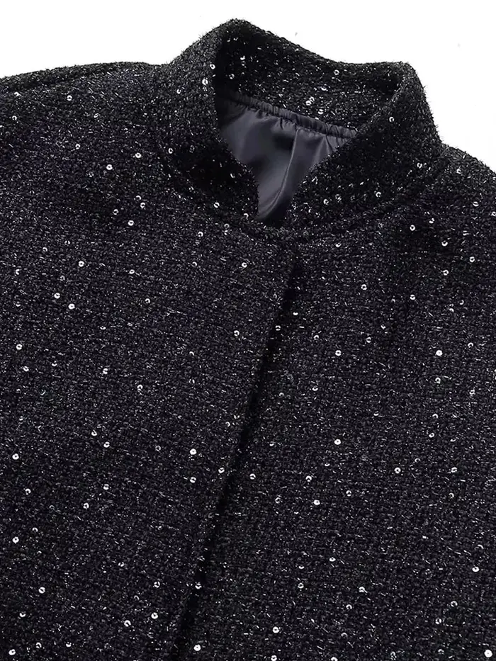 Nlzgmsj – veste à paillettes brillantes pour femme, manteau court à manches longues et col montant, 
