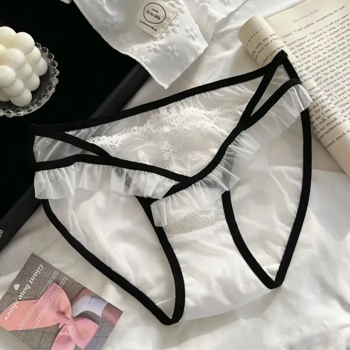 Sexy dámské kalhotky a čistá touha krajky Trim průhledný mašle Knotted Pohodlné lehké dámské spodní prádlo Sexy