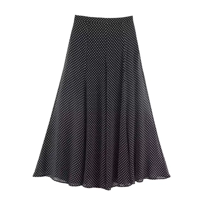 Ensemble deux pièces Streetwear pour femmes, chemisier à pois avec nœud papillon, jupe longue, chemi